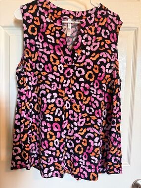 Sleeveless V-Neck Leopard Print  Top by Dear Scarlett - Pink & Orange on Black